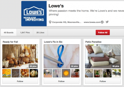 Lowe's updates its page by moving seasonal boards to the top.